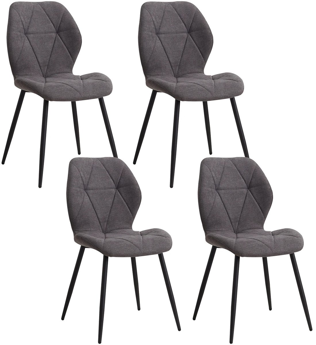 Aiverig® Eetkamerstoelen Set van 4 – Donkergrijs – Gestoffeerde Linnen Stoelen met Metalen Poten Zwart – Ergonomische Rug & Ademend Zitkussen – Zithoogte 50 CM – Voor Eetkamer, Keuken, Balkon & Restaurant