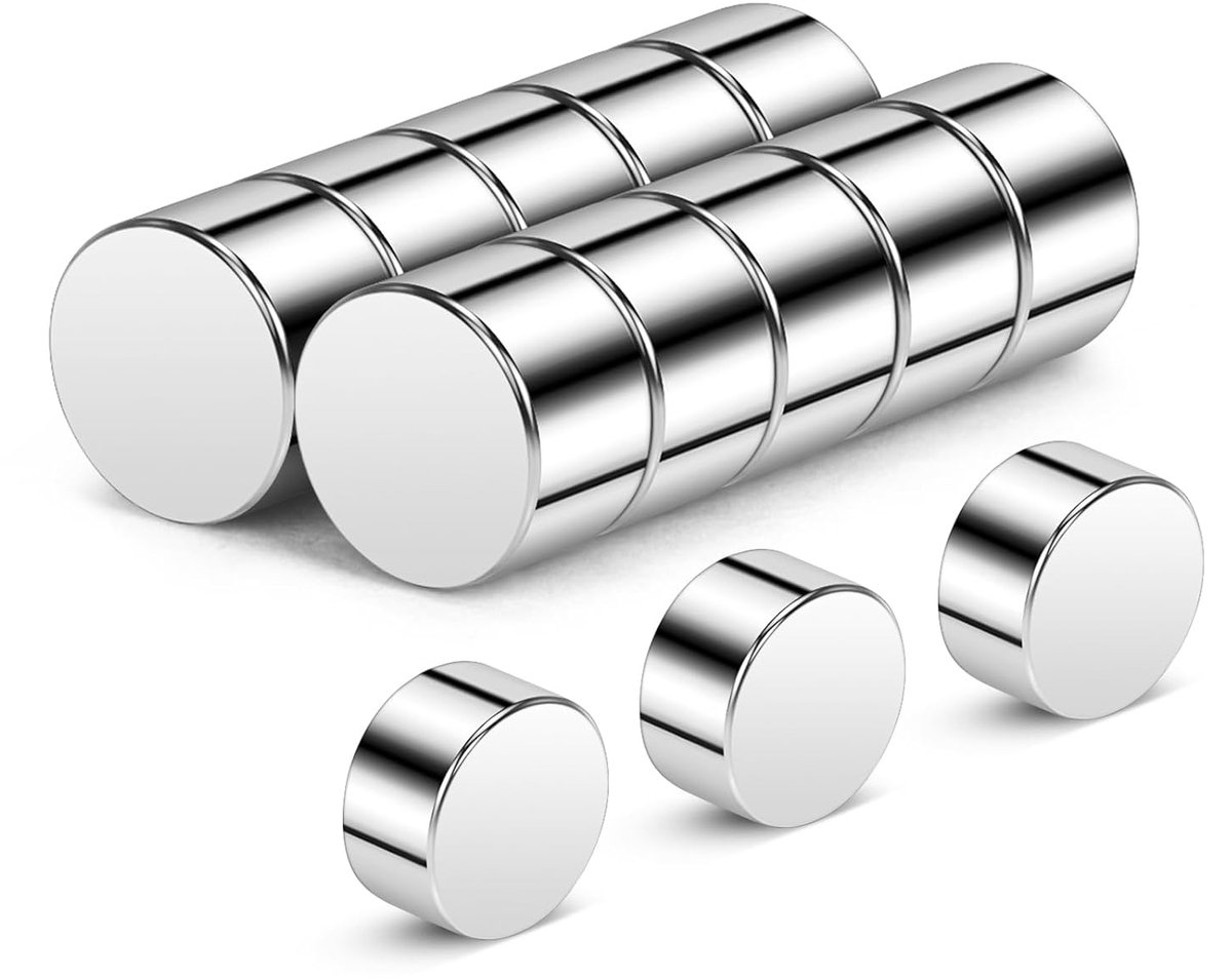 Magneet - Mini - Neodymium - 8L x 5B x 5Dikte millimeter - Extra Sterke - 10 Stuks - Rond - zilver