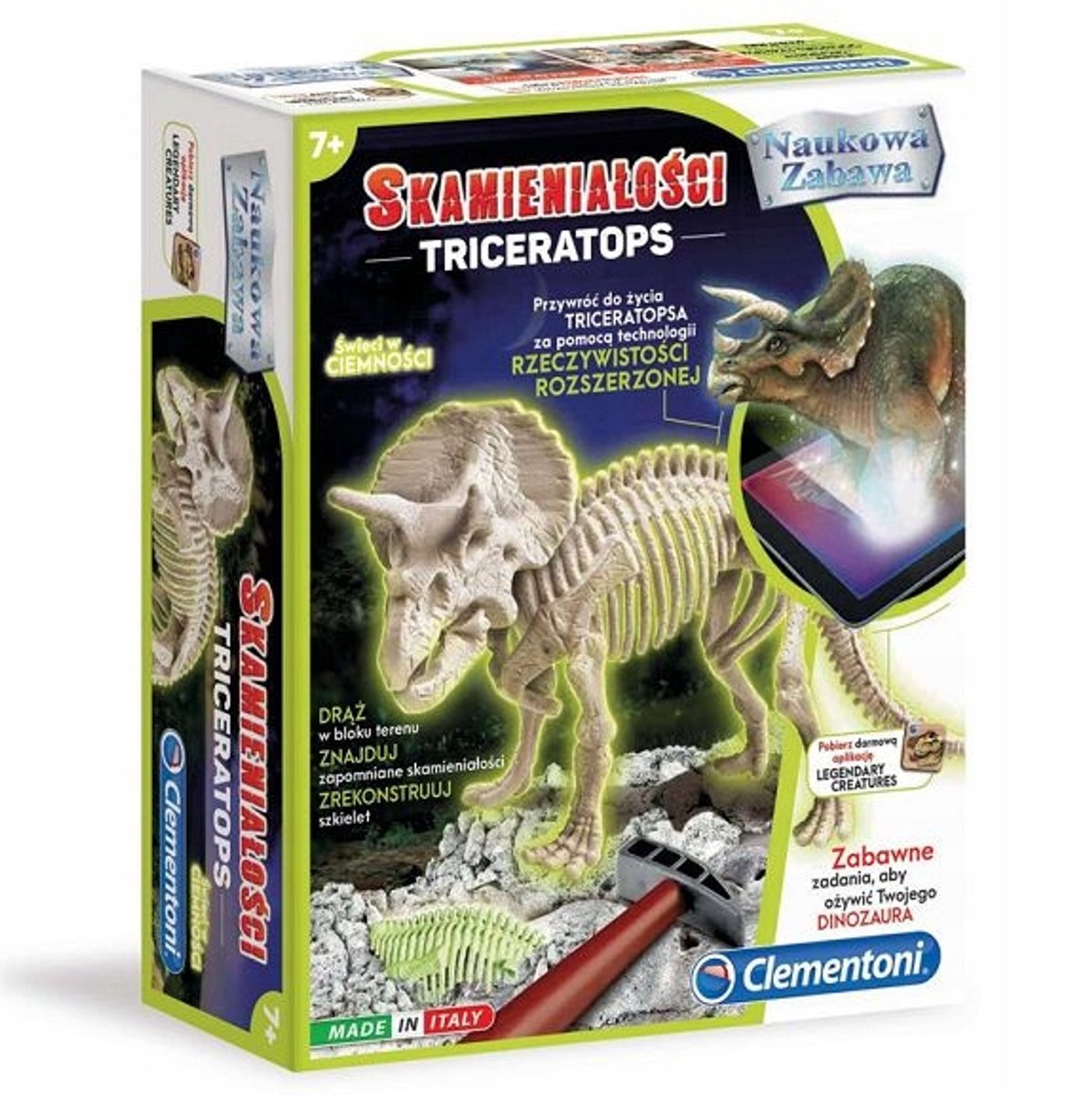 Clementoni Triceratops Fluorescerend Fossielenpakket - Leerzaam Archeologie Spel