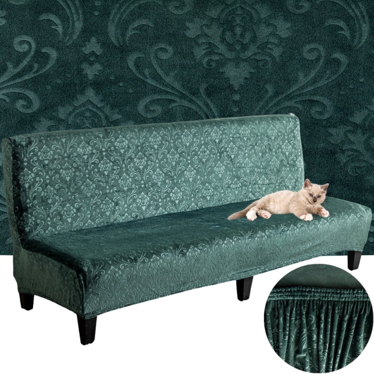 Elastische Bankoes Velours Donkergroen 190-210 cm - OKO-TEX
