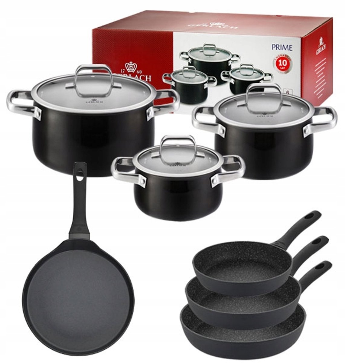 Gerlach Prime Pannenset 6-delig met Granitex Pannen & Crêpepan