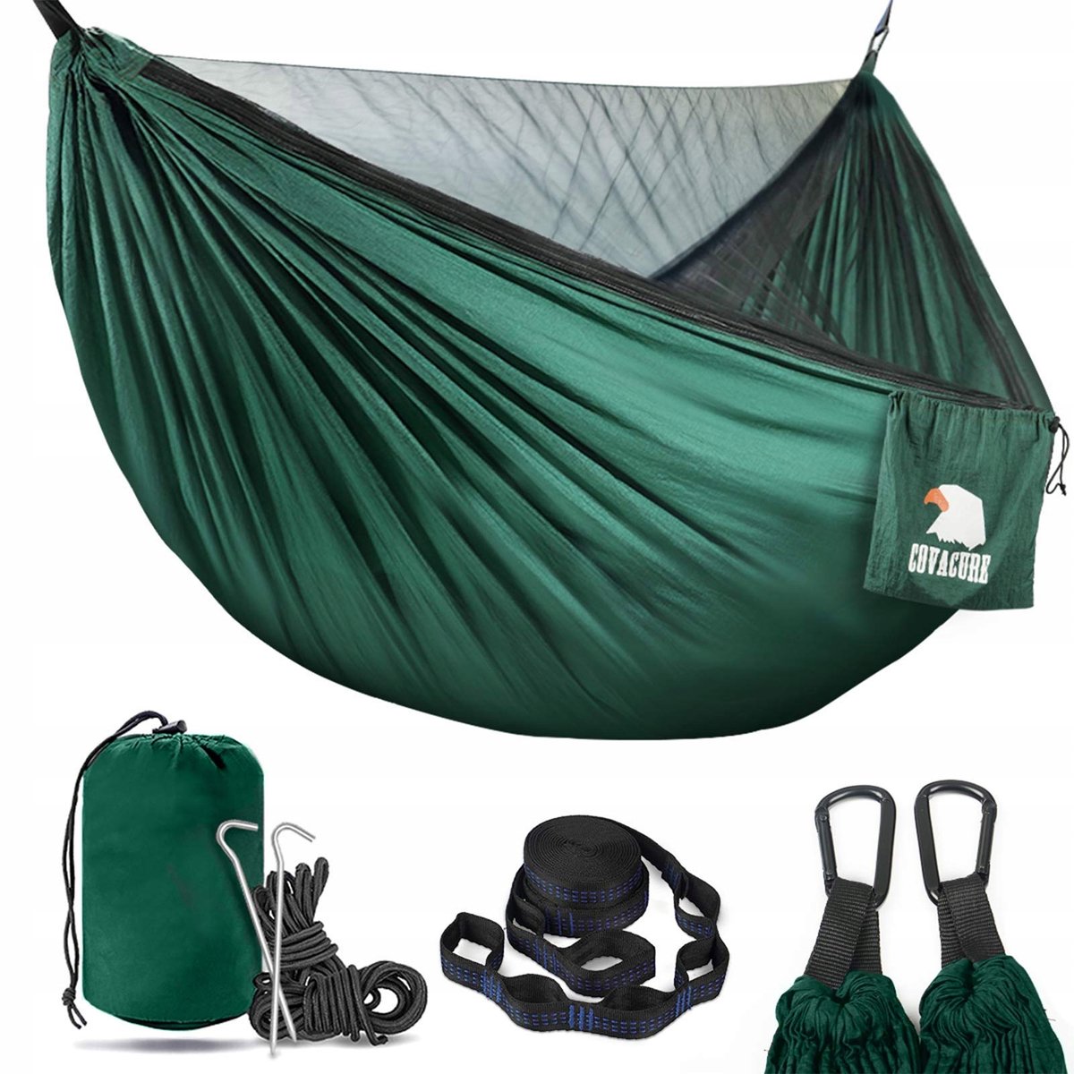 Covacure Groene Hangmat met Klamboe - 350kg - 290x140cm