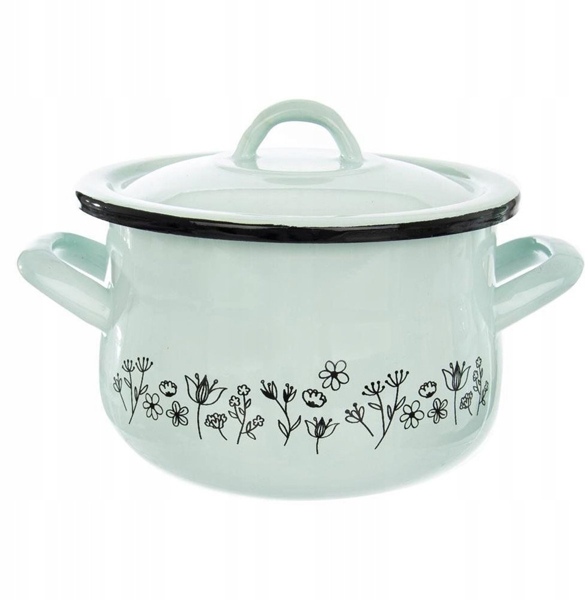 Emmer groene geëmailleerde pan met deksel, 16 cm, 2,3 l