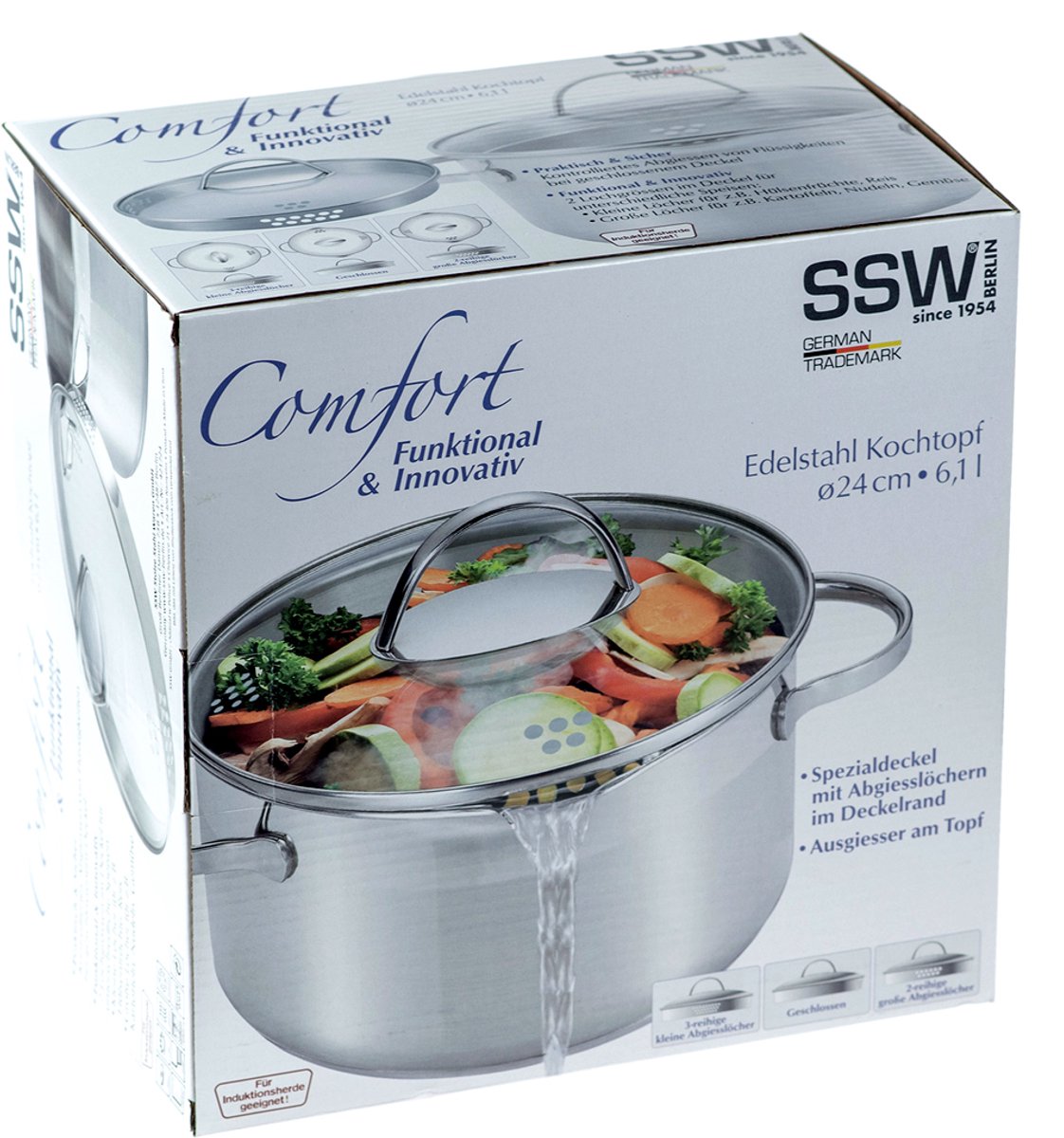 SSW Comfort Koekenpan 24cm 6,1L RVS met Deksel - Inductie