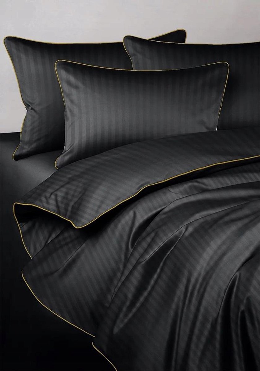 Zwarte Damasten Beddengoed 140x200cm met Gouden Rand - Luxe Katoen