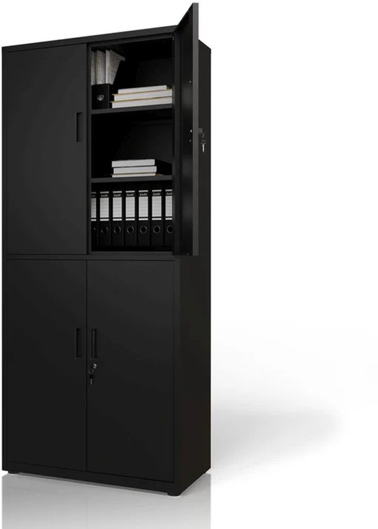 tectake Archiefkast Blain met 5 planken 40x80x180cm - zwart - 404378