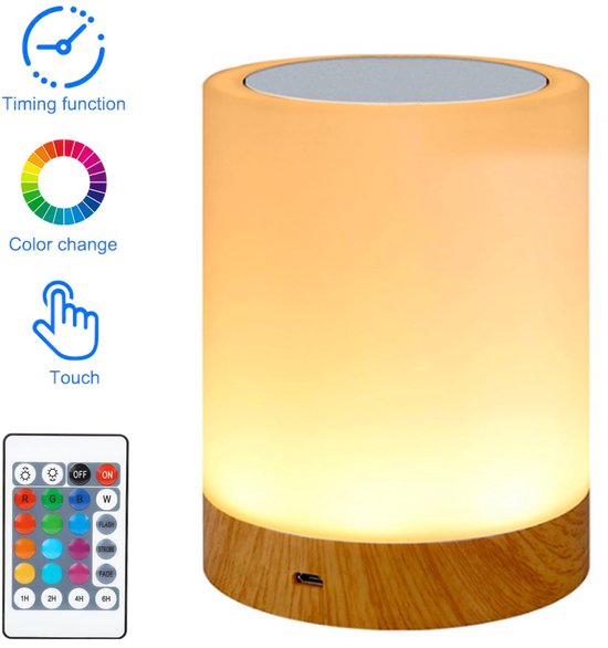 Nachtlampje - Nachtlampje voor de babykamer - Dimbaar aanraaklampje - Sfeerverlichting - 13 RGB-kleuren - 5 helderheidsniveaus - Draagbare oplaadbare nachtkastjelamp - Geschikt voor kinderkamers, kantoren, slaapkamers, woonkamers en campings — afbeelding 3