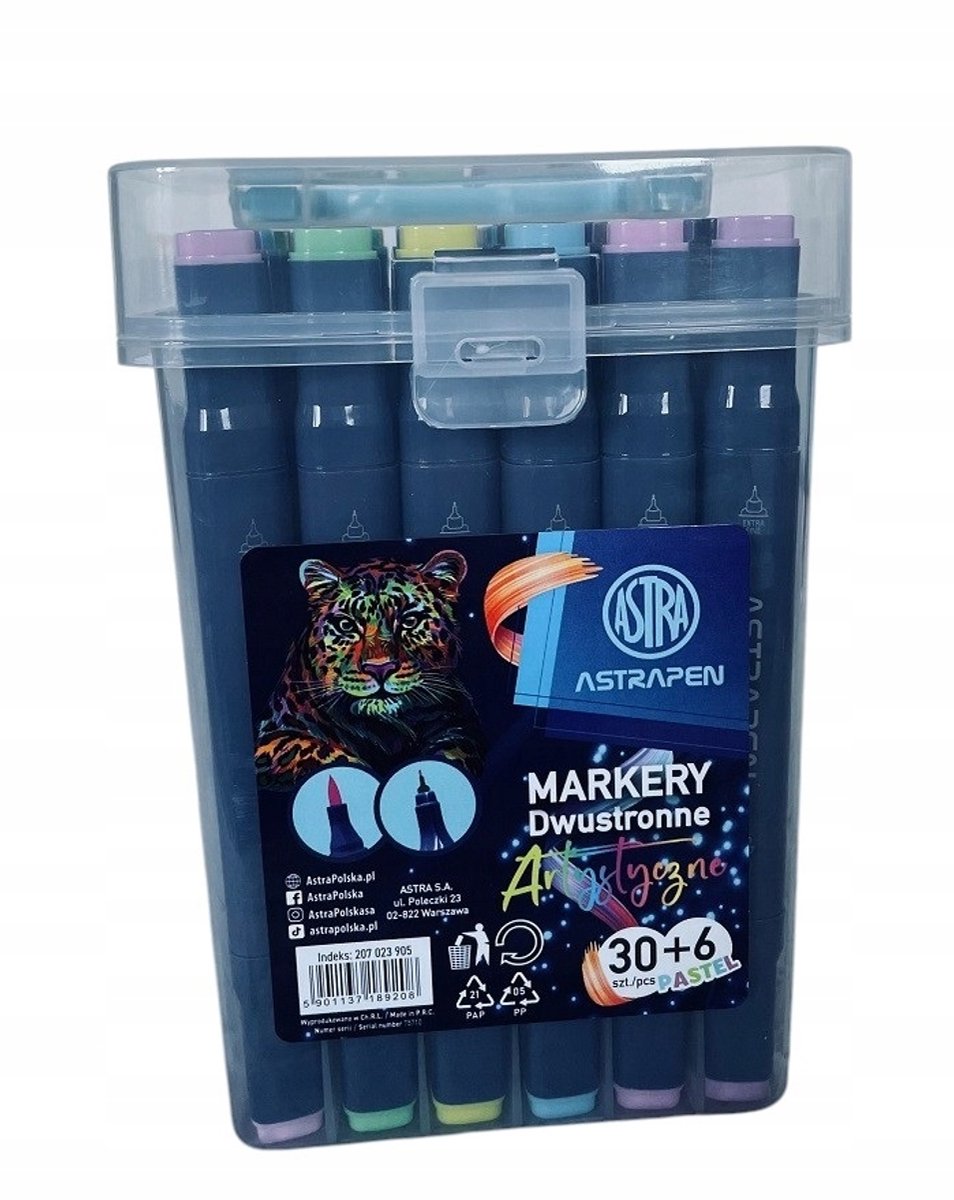 ASTRA dubbelzijdige markers - 36 stuks, inclusief pastelkleuren