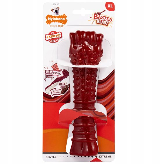 XL Nylabone Power Chew Basted Blast bot met spek en biefstuk smaak, voor honden.