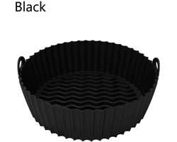 Herbruikbare siliconen airfryer-binnenbak van 19 cm; hittebestendig en eenvoudig te reinigen siliconen airfryermandje; ronde siliconen airfryerpan voor 3 tot 5 liter; airfryer-ovenaccessoire (zwart).