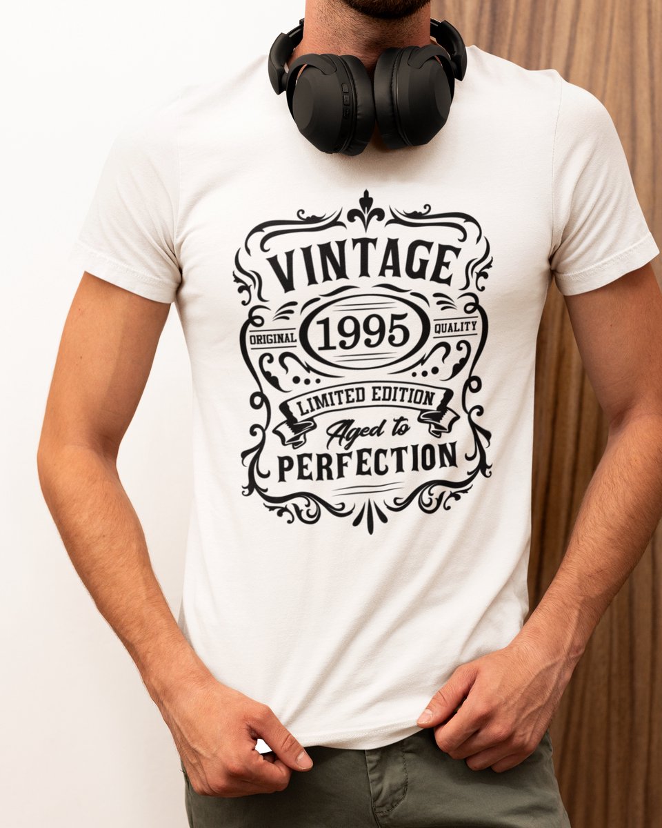 1995 Jaar Wit T-shirt Heren - Maat XL - Vintage Aged To Perfection - Verjaardag Cadeau Mannen - Limited Edition