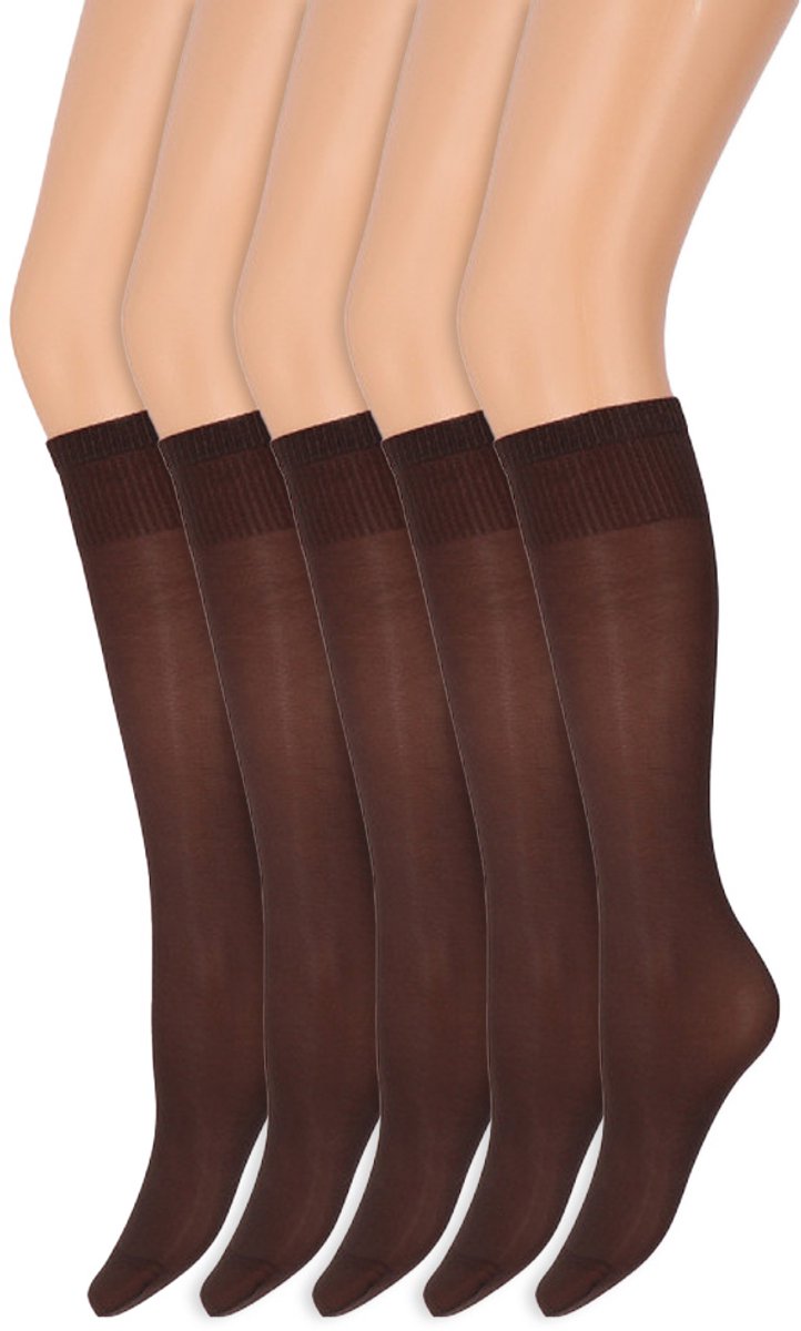 Marianne Glans pantykousen | Kniekousen | 35 Denier | Merk: Marianne | One Size | Kleur: Chocolate | 5 Paar Bruin