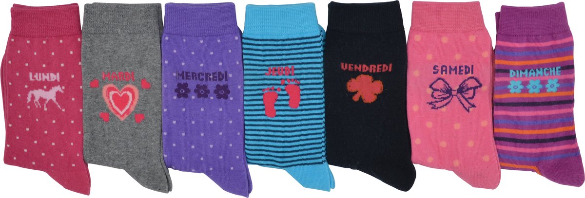 Kindersokken meisjes - Girl - roze & jeans - maat 35-38 - hoogwaardige katoen -7-paar