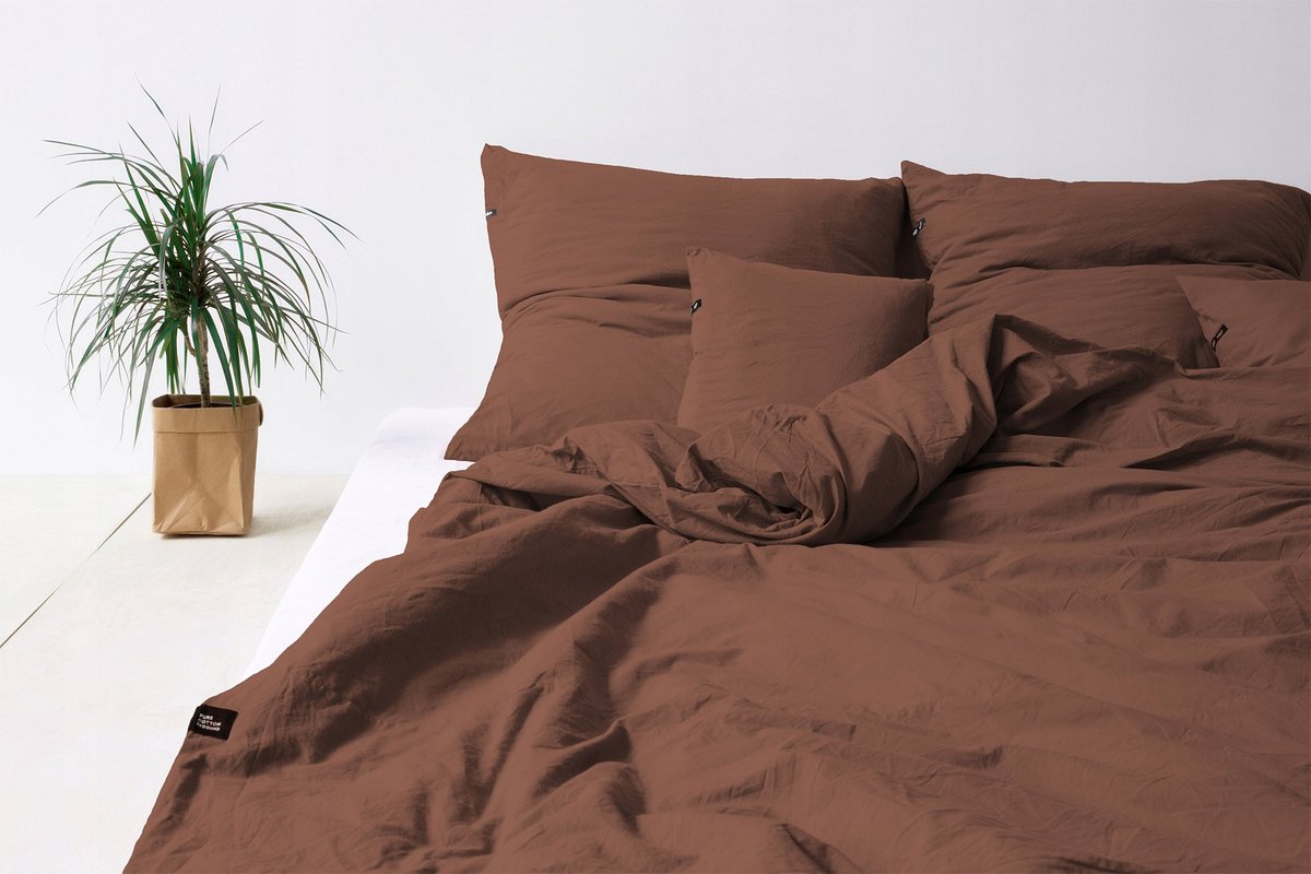 HOP DESIGN Katoenen Dekbedovertrek 140x200cm + Kussensloop 70x80cm - Roestbruin