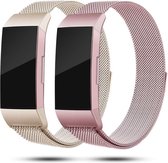 Milanees Bandjes Champagne en Roze voor Fitbit Charge 3 en 4 - Milanese Vervangende RVS Armbanden 2-Pack – Small