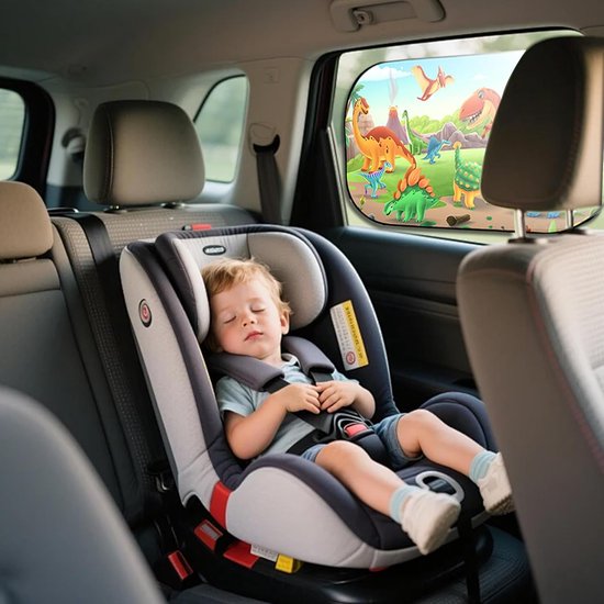 Zonwering voor in de auto, baby, met uv-bescherming, zonneklep voor kinderen, cartoon-dinosauruspatroon, opvouwbaar, voor kinderen, autoruiten, zonnescherm, voor baby's, 44 x 35 cm, 2 stuks van Writool — afbeelding 2