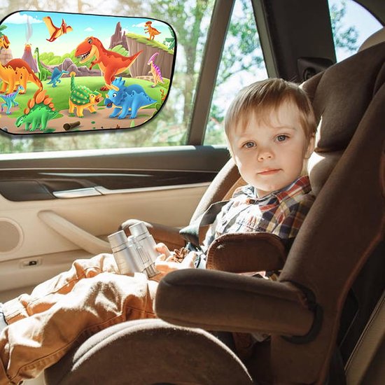 Zonwering voor in de auto, baby, met uv-bescherming, zonneklep voor kinderen, cartoon-dinosauruspatroon, opvouwbaar, voor kinderen, autoruiten, zonnescherm, voor baby's, 44 x 35 cm, 2 stuks van Writool — afbeelding 4