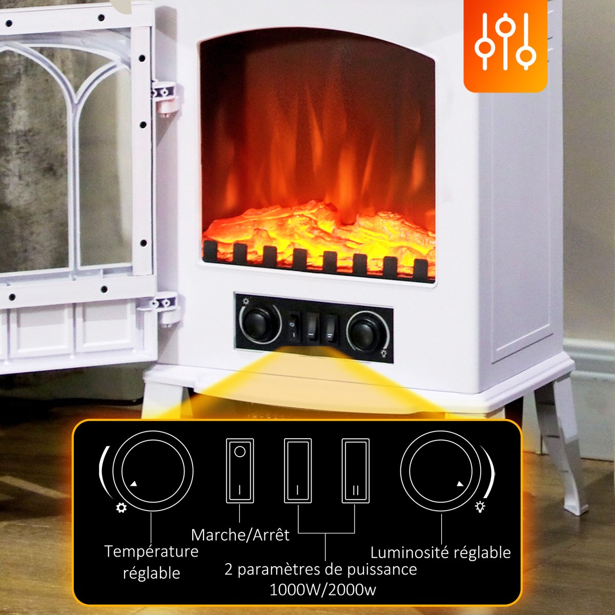 HOMCOM Elektrische Haard - Metaal - 39x23x56,5cm - Wit