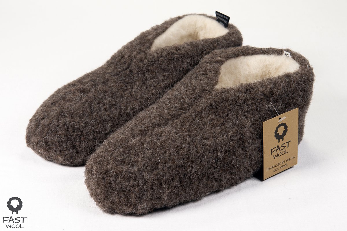 FAST WooL, Spaanse sloffen, 100% wol, bruin, maat 36