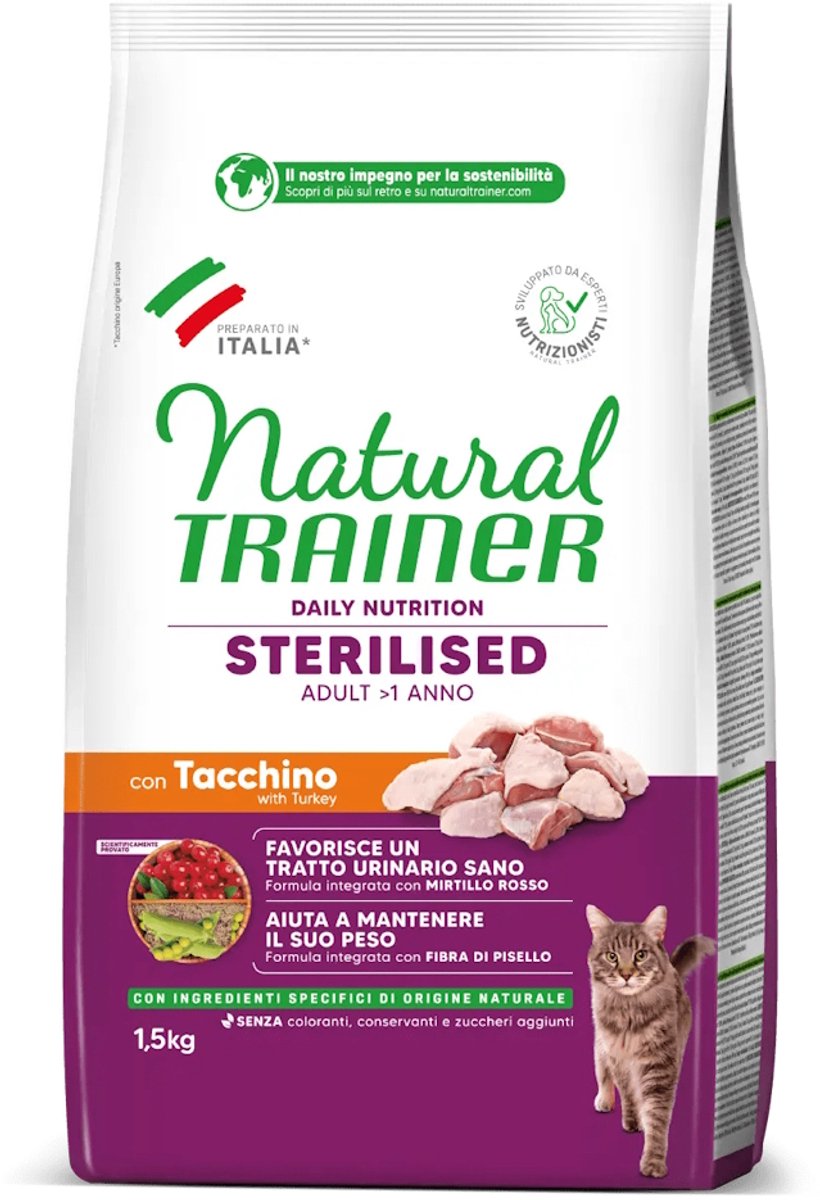 Natural Trainer Sterilised Kalkoen 1,5 kg - Kattenvoer voor gecastreerde/gesteriliseerde katten
