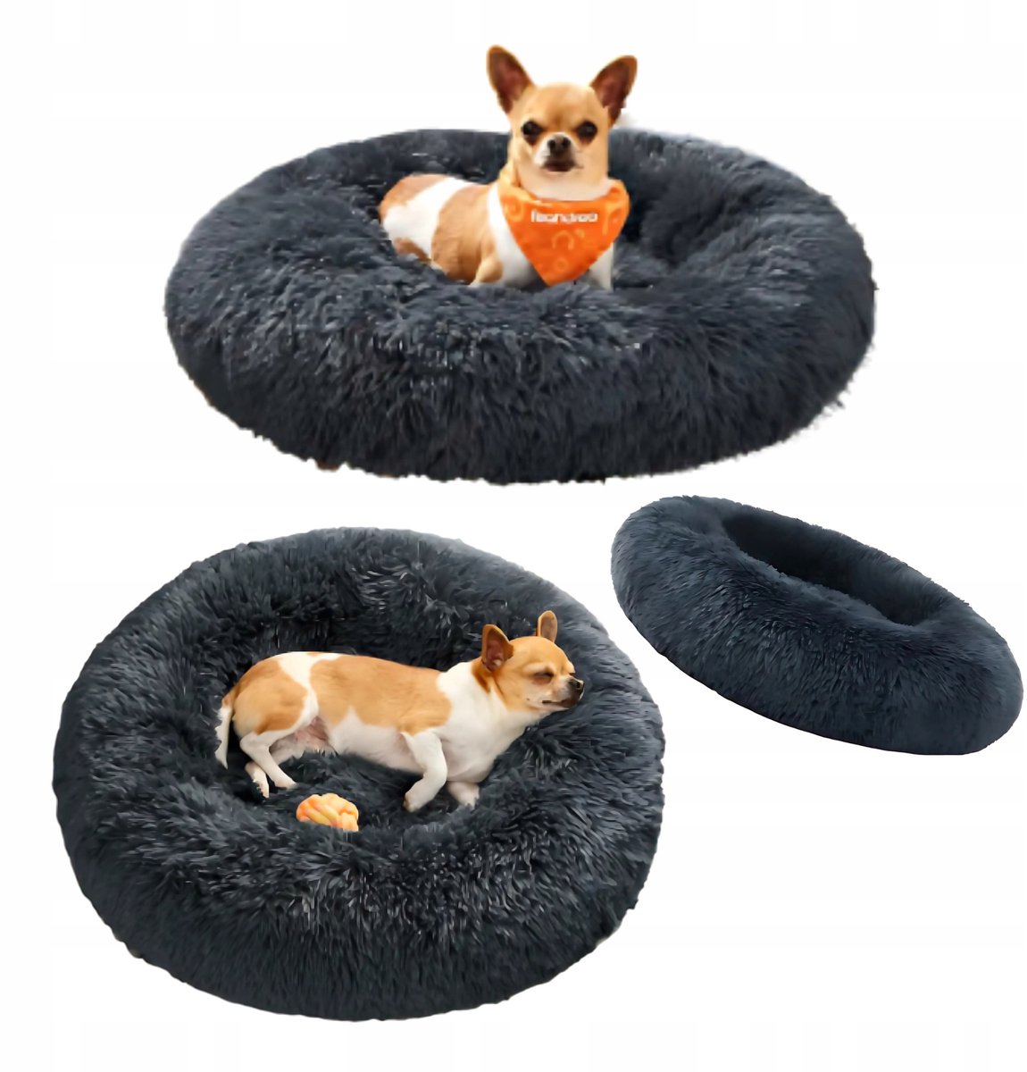 Honden- en Kattenbed 60 cm Rond Donkergrijs Pluche, Comfortabel & Wasbaar