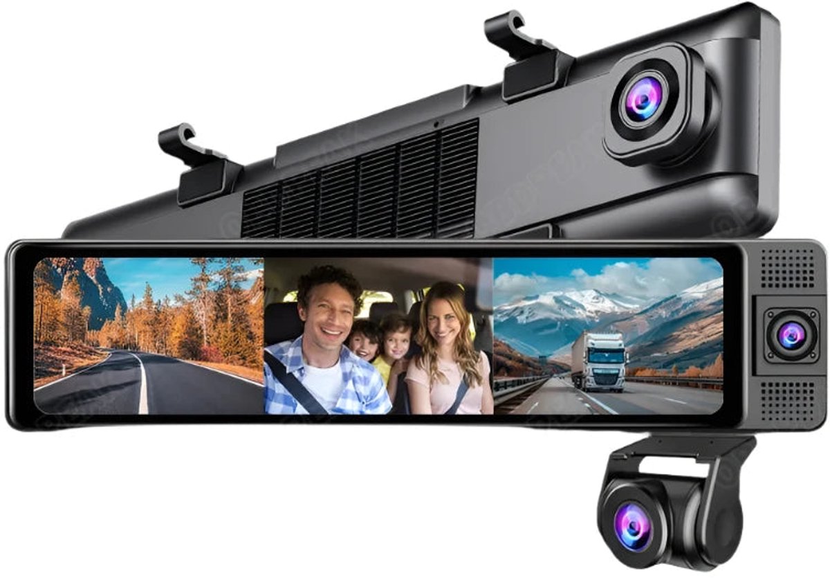H330 - Dashcam voor Auto - WiFi - Dashcams - FullHD video - Met 3 camera's - Super compact - 16:9 - 10.26 inch Scherm - Zwarte doos GPS - Zwart