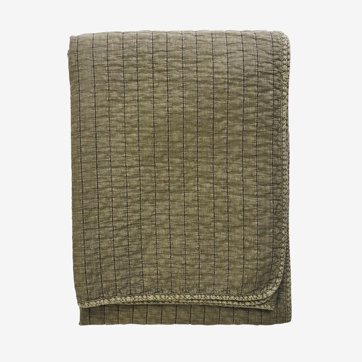 Madam Stoltz - Gestikte Katoenen Sprei 130x180 cm - Khaki Groen