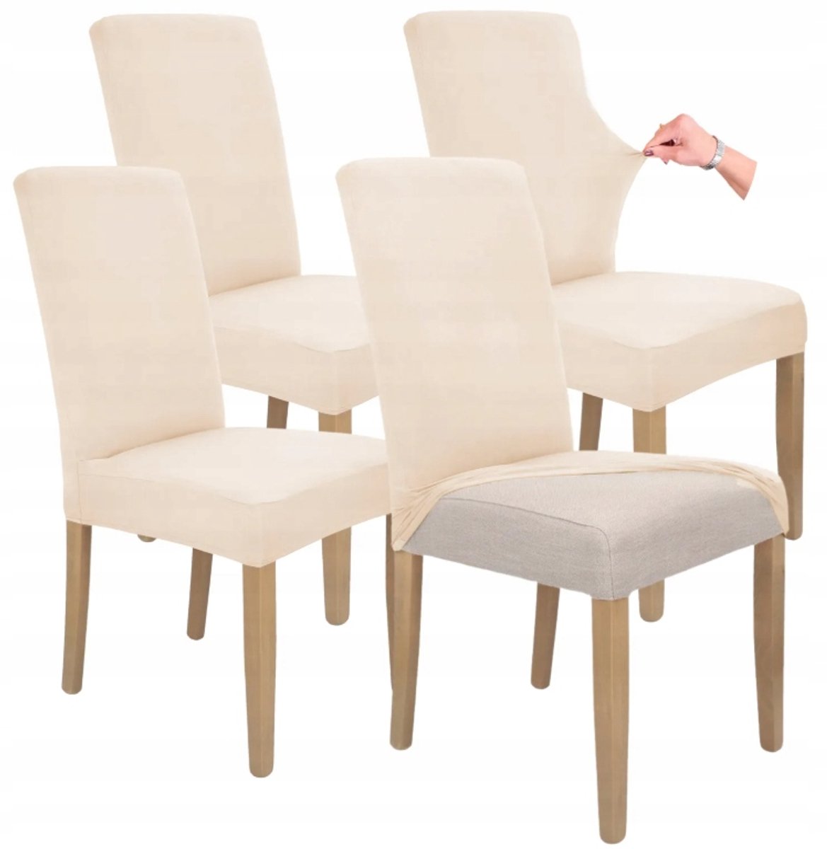 4x Stoelhoes Lichtbeige Elastiek Universeel Glad