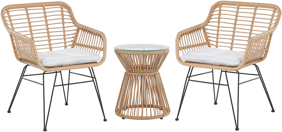 Beliani TRESTINA - Bistroset voor 2 - Beige - PE rotan