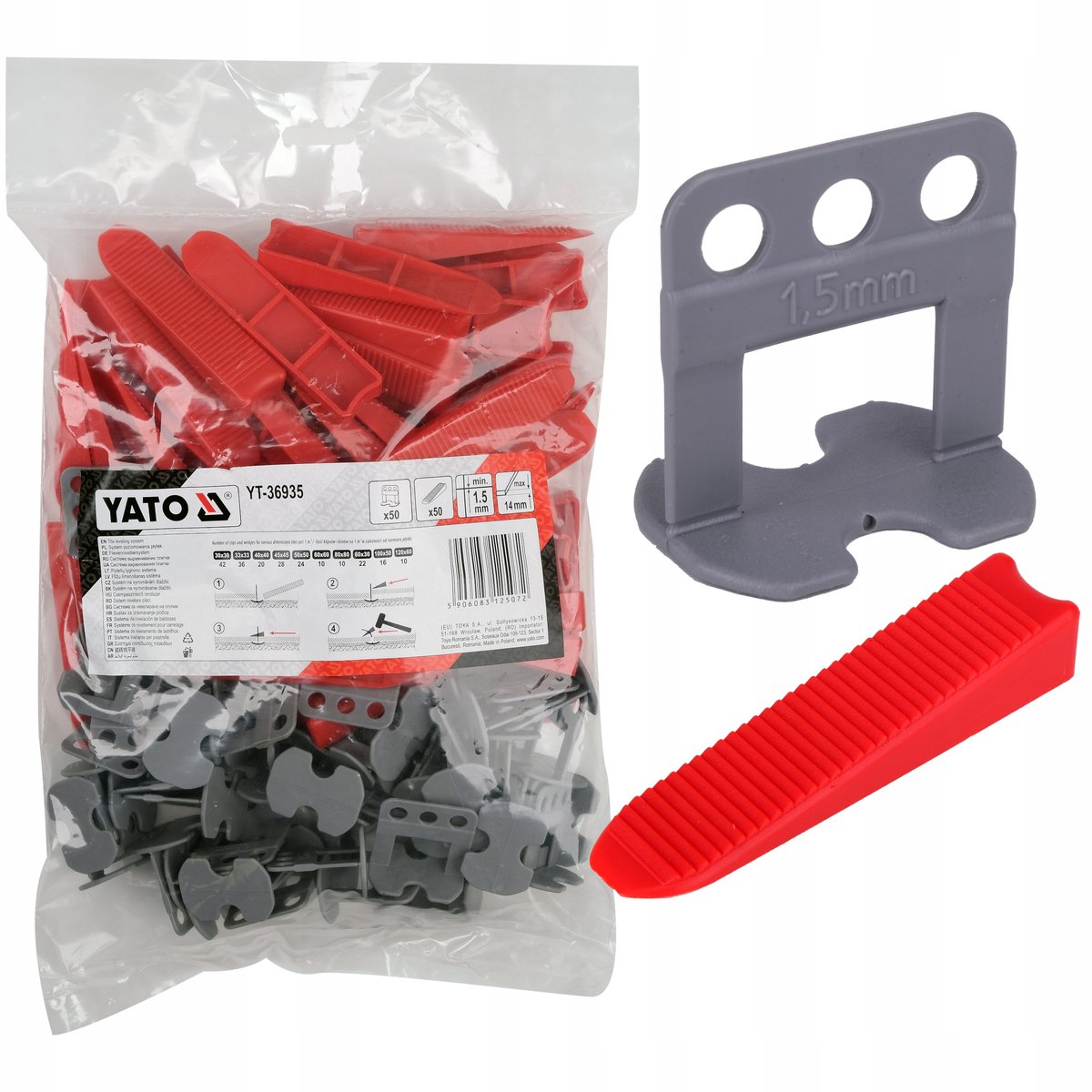 Yato Tegelniveletes 1,5 mm - 50 clips en 50 pruiken