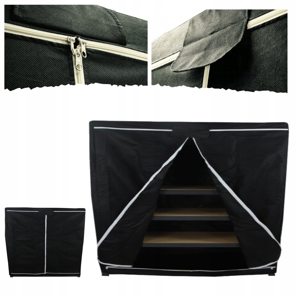 Zwarte Beschermhoes voor Rek 90x150x40cm - Duurzaam en Ademend