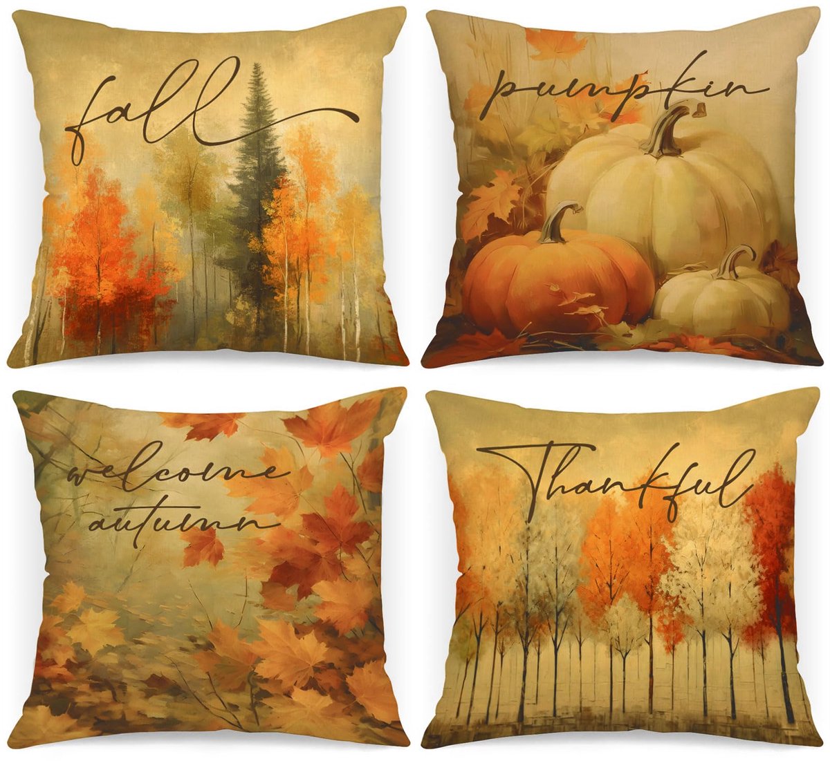 Unyqoos Set van vier decoratieve herfstkussenslopen voor sfeervolle woondecoratie Kleurrijke