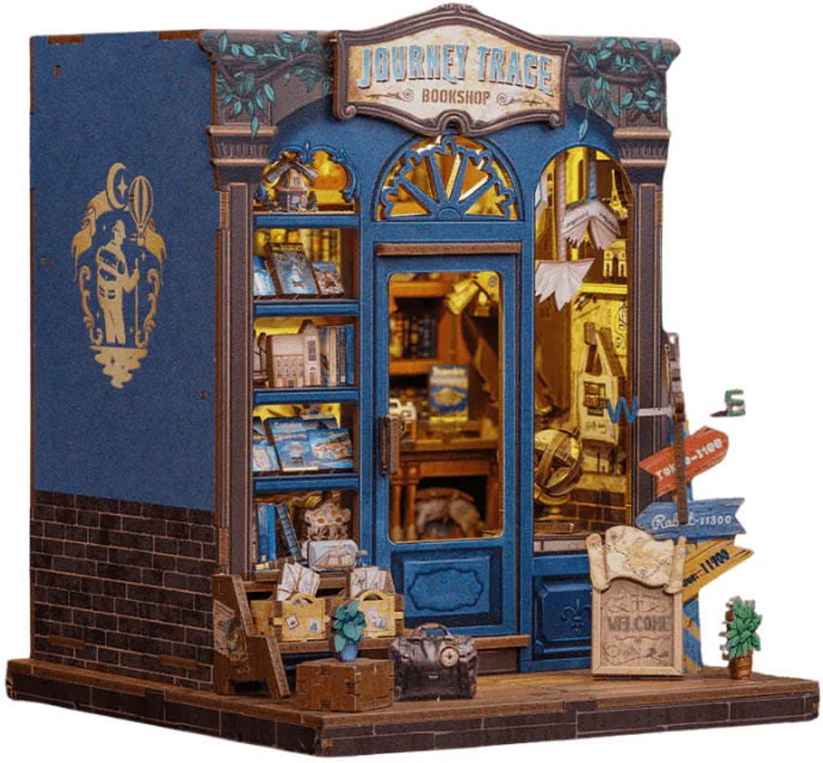 CuteBee Miniatuur Boekenhoekje: Door Naar Reizen - DIY Houten Model