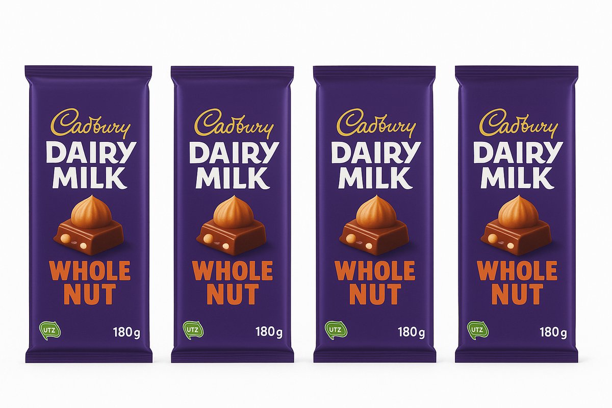 Cadbury Dairy Milk Whole Nut Chocoladereep (4x180 g) – Romige Melkchocolade met Hele Hazelnoten
