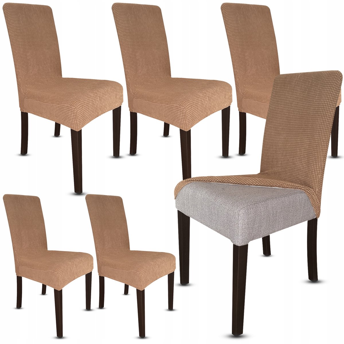 Stoelhoes 6 stuks, beige, universeel, elastisch, jacquard