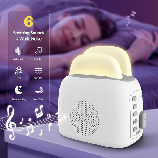 Nachtlampje met witte ruis, 3-in-1 babynachtlampje met geluidsgenerator, Bluetooth-luidspreker en timer, nachtlampje met witte ruis voor baby's, kinderen, volwassenen, kerstcadeaus, slaapkamer van Lictin — afbeelding 3