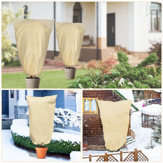 VOUNOT Vorstbescherming Voor Planten - 3 Stuks, 80x100cm, 80g/m² Vlies, Met Trekkoord, UV-bestendig