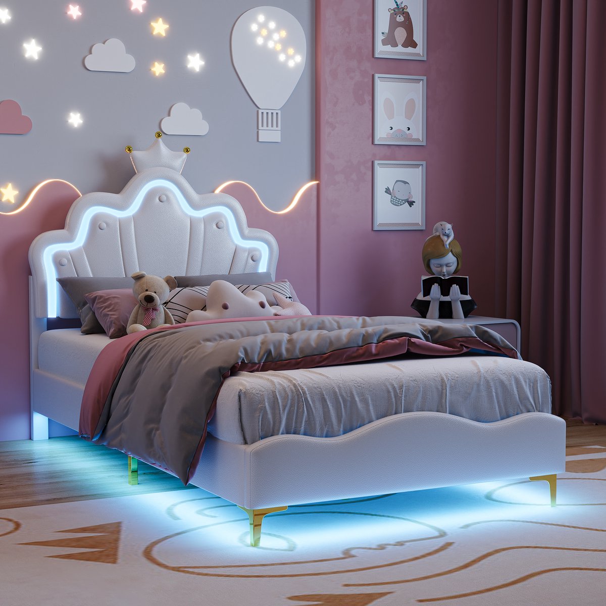 Gestoffeerd Gestoffeerd Prinsessenkroon Kinderbed 90x200 - afbeelding 5