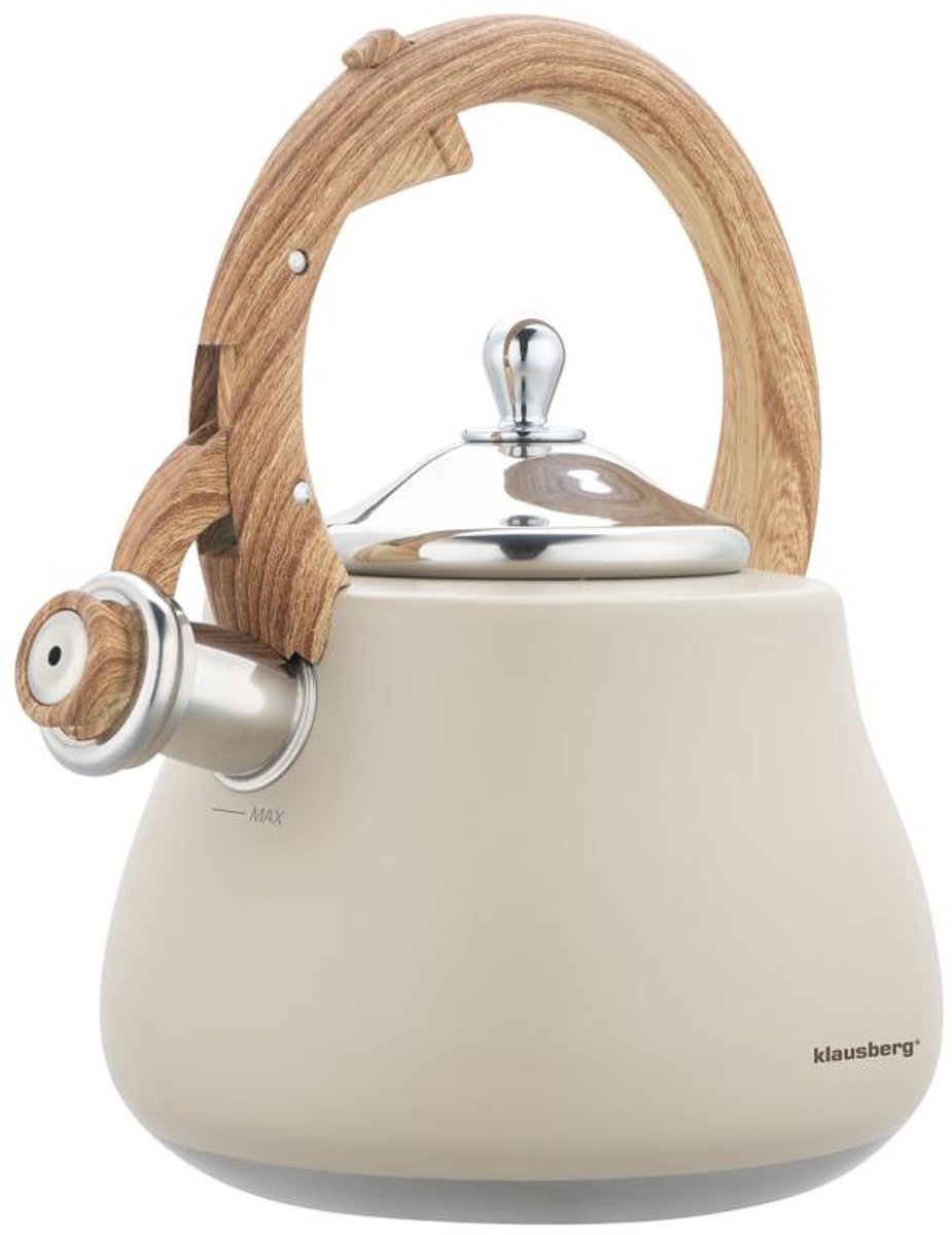 Klausberg KB-7919 - fluitketel - 2.8 L - rvs - alle warmtebronnen - creme met zilveren elementen