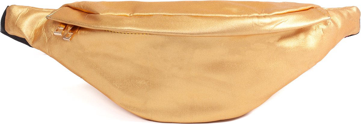 KIMU® Heuptasje Goud Rond - Metallic Fanny Pack met Achtervak - Crossbody Tasje Heuptas Gouden Tas Festival