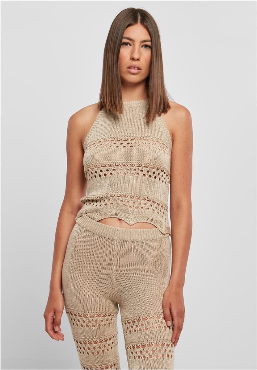 Urban Classics Short Crochet Knit Neckholder Mouwloze top 4XL Beige