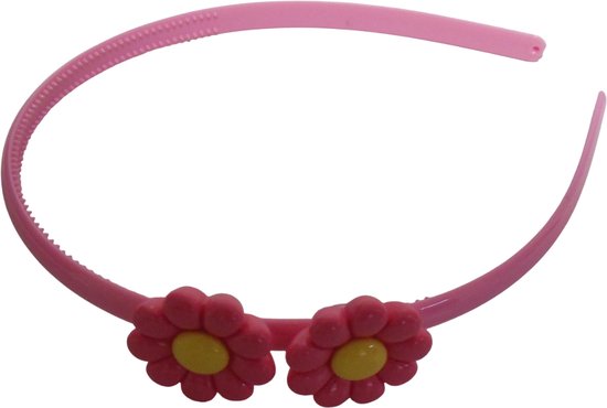 Diadeem roze met 2 bloemen donkerroze-geel