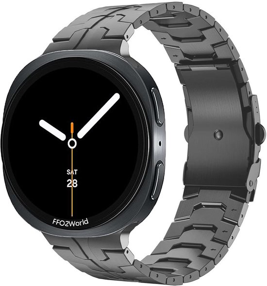 Stravo titanium bandje 'Iron' geschikt voor Samsung Galaxy Watch 8 40mm / Samsung Galaxy Watch 8 44mm / Galaxy Watch 8 Classic 46mm – Donkergrijs – premium metalen schakelband met inkortset – stijlvolle en duurzame horlogeband voor smartwatch