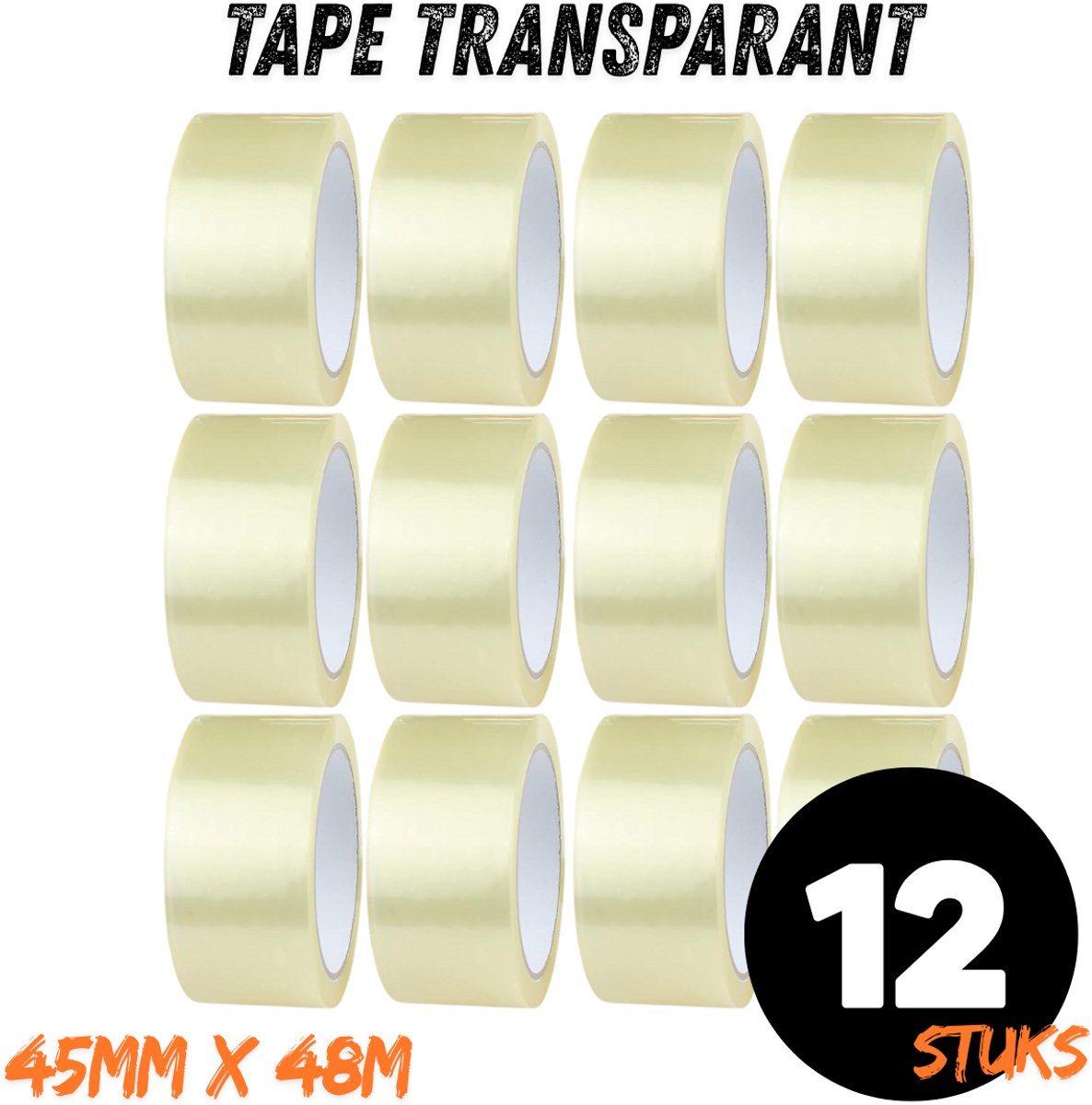 Transparante Tape 45mm x 48m – Verpakkingstape – 12 Rollen – Sterke Plakband voor Verpakken & Verzenden - Dozentape