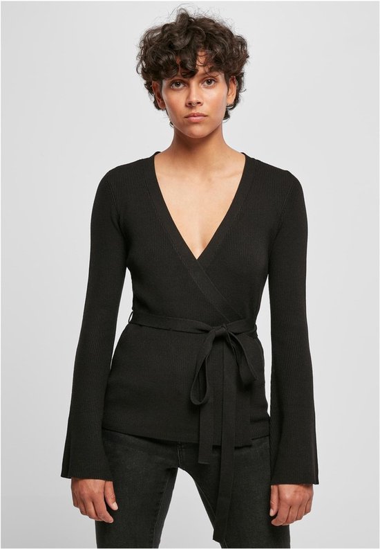 Urban Classics - Rib Knit Wrapped Lange cardigan - S - Zwart