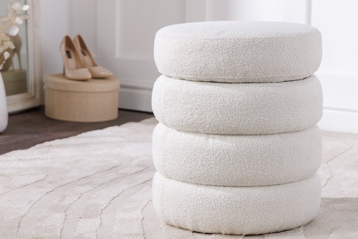 Ronde kruk VOGUE 50cm crèmewit bouclé poef met opbergruimte - 43524