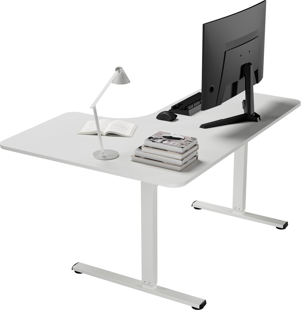 Vestland - Zit‑Sta Bureau Elektrisch | Hoekbureau | L-vormig | 140 x 100 x 60 cm | Wit | Dubbele Motor
