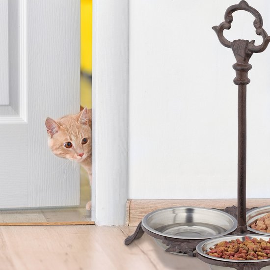 Relaxdays 3x bol de nourriture pour chien avec standard - bol pour chien en fonte antique - 3 bols de nourriture en acier inoxydable