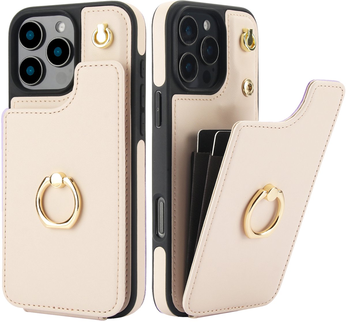 Luxe Hoesje met Portemonnee & Ringhouder – Geschikt voor Apple iPhone 15 Pro – Wit