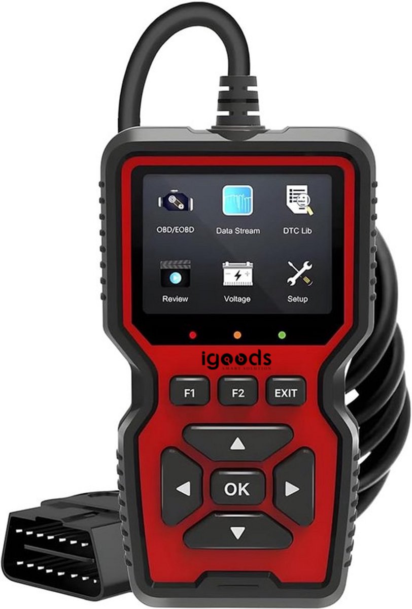 Igoods OBD2 Scanner - OBD2 Scanner voor Auto - Storing Zoeken - Auto Uitlezen - Diagnosecomputer - Uitleesapparatuur - Plug & Play - Zwart/Rood